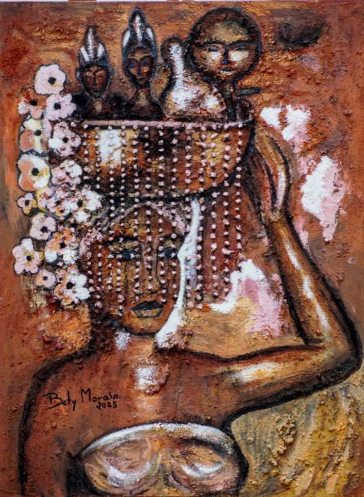 “Guardiã silenciosa”, 2025. Pigmento mineral (terra) sobre tela, 70 cm x 80 cm