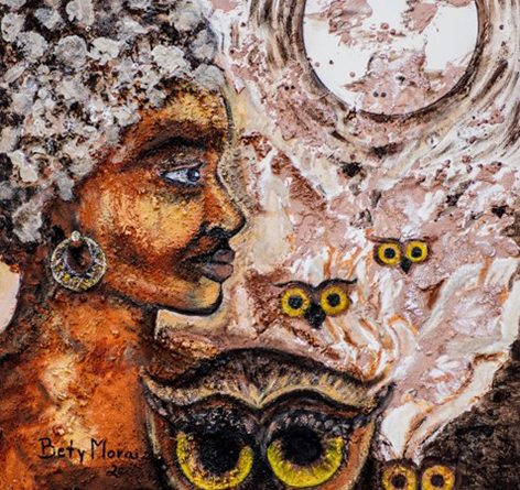 “Voo noturno”, 2025. Pigmento mineral (terra) sobre tela, 60 cm x 80 cm