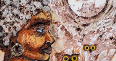 “Voo noturno”, 2025. Pigmento mineral (terra) sobre tela, 60 cm x 80 cm