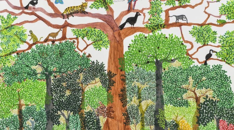 Abel Rodríguez (Cahuinarí, Colômbia [Colombia], 1944 – Bogotá, Colômbia [Colombia], 2025) Árbol natural [Árvore natural], 2018 Acrílica sobre papel [Acrylic on paper], 50 × 70 cm Coleção [Collection] Oliveros, Medellín, Colômbia Foto [Photo]: Cortesia do artista e [Courtesy of the artist and] Instituto de Visión
