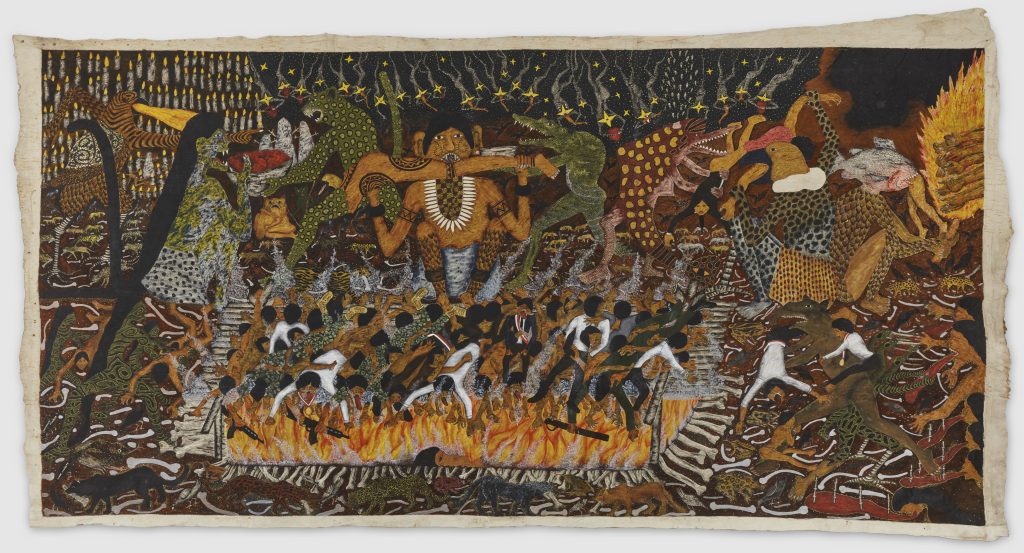 Santiago Yahuarcani, Lugar caliente, 2023. Cortesia do artista e [Courtesy of the artist and] Crisis Galería, Lima e [and] Madri
