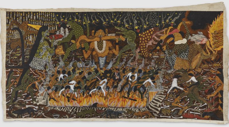 Santiago Yahuarcani, Lugar caliente, 2023. Cortesia do artista e [Courtesy of the artist and] Crisis Galería, Lima e [and] Madri