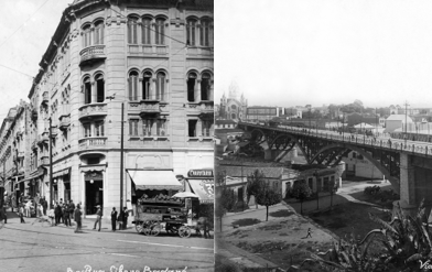 Fotografias de Guilherme Gaensly registram a Rua Líbero Badaró e o Viaduto Sta. Ifigênia na década de 1920 - Acervo IMS Paulista