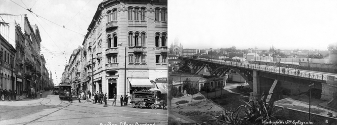 Fotografias de Guilherme Gaensly registram a Rua Líbero Badaró e o Viaduto Sta. Ifigênia na década de 1920 - Acervo IMS Paulista