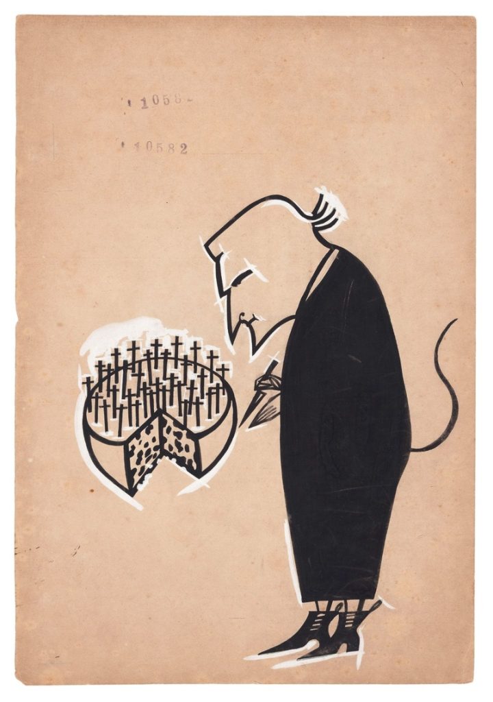 Caricatura de António de Oliveira Salazar para o jornal Portugal Democrático. Nanquim sobre papel, ano III, n. 27, ago. 1959. Arquivo Fernando Lemos/Acervo Instituto Moreira Salles
